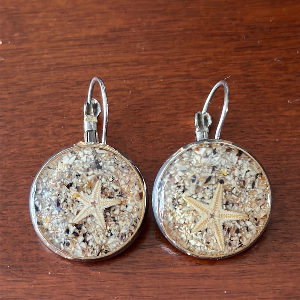 Real Shell And Sand Earrings With Silver Back (Bogo)